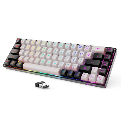 2.4G Wireless Gaming Keyboard Rechargeable Backlit Gaming Keyboard 68 Keys English/Spanish Layout Keyboard for PC