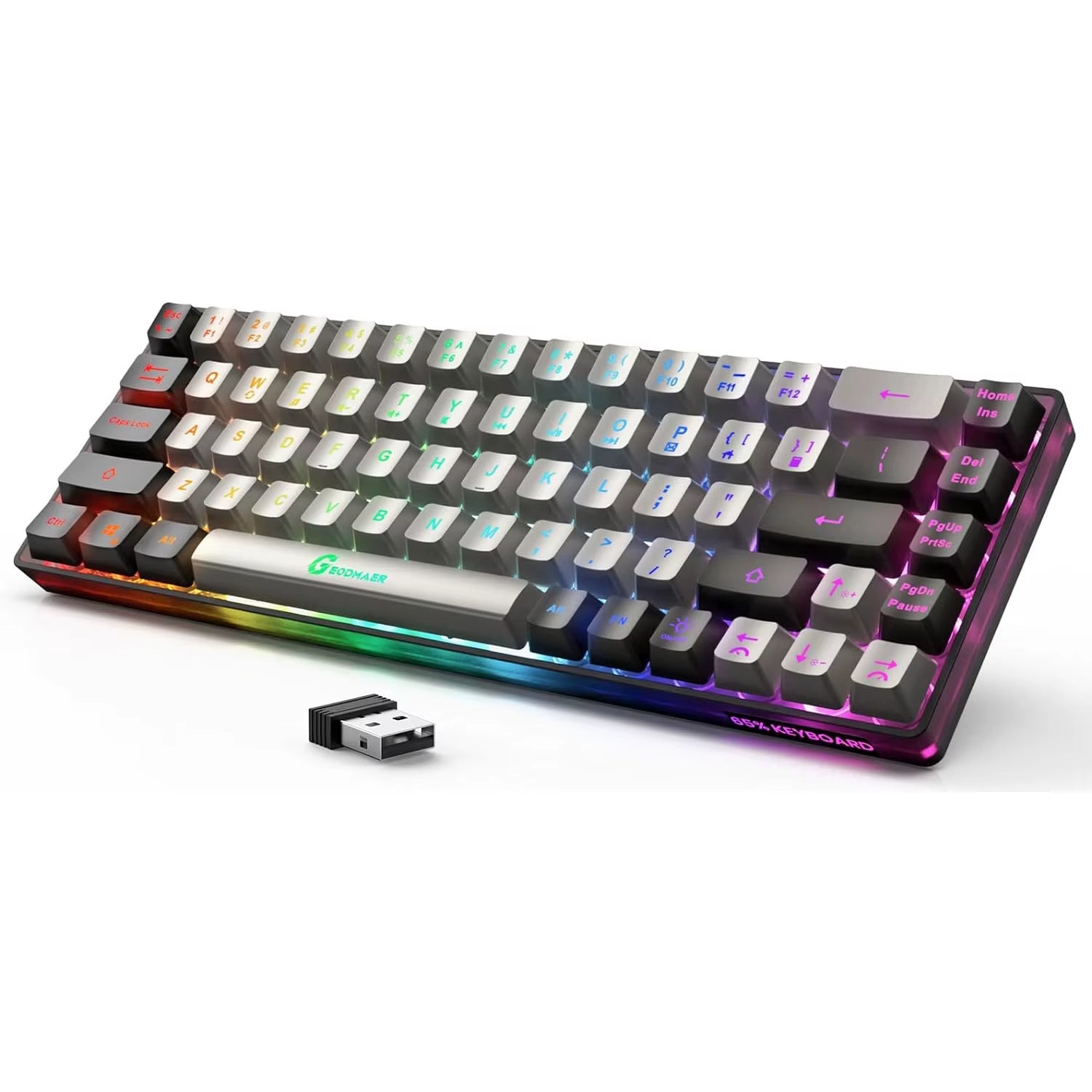 2.4G Wireless Gaming Keyboard Rechargeable Backlit Gaming Keyboard 68 Keys English/Spanish Layout Keyboard for PC